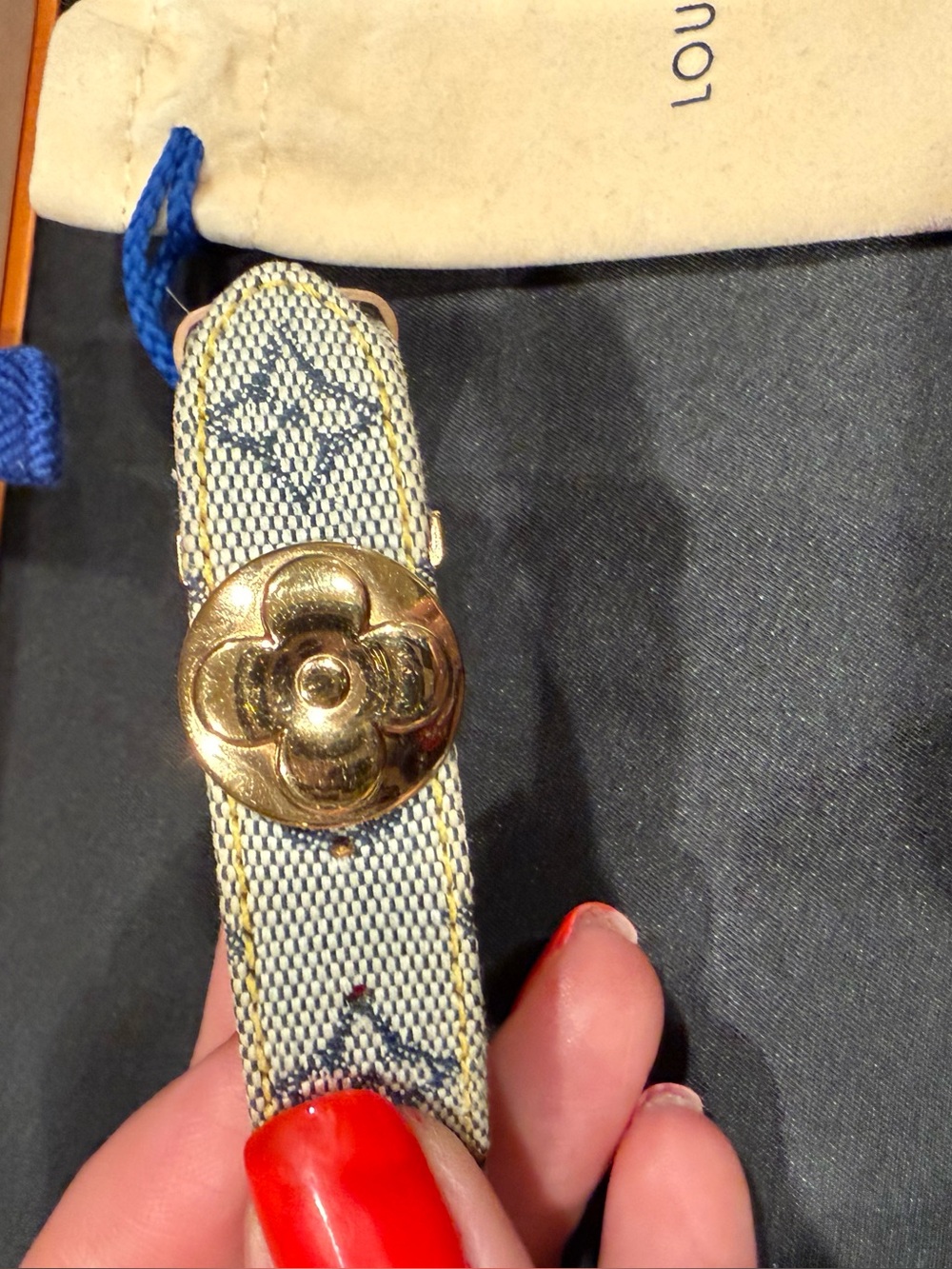Louis Vuitton Mini Lin Monogram Good Luck Wish Bracelet Gold Flower Clasp - Picture 3 of 16